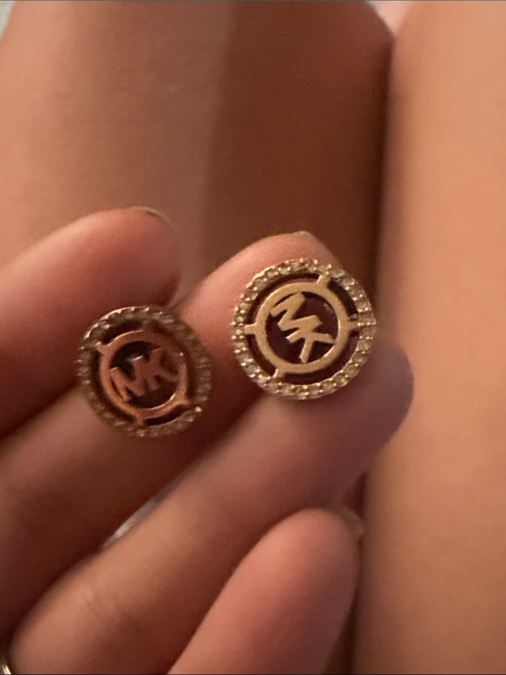 Michael Kors Gold Tone Logo Crystal Circle Stud Earrings